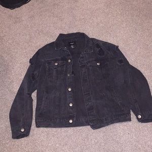forever 21 distressed black denim jacket size L